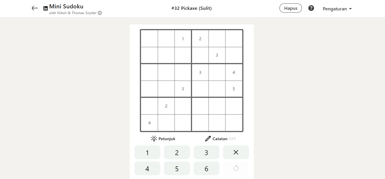 LinkedIn Mini Sudoku